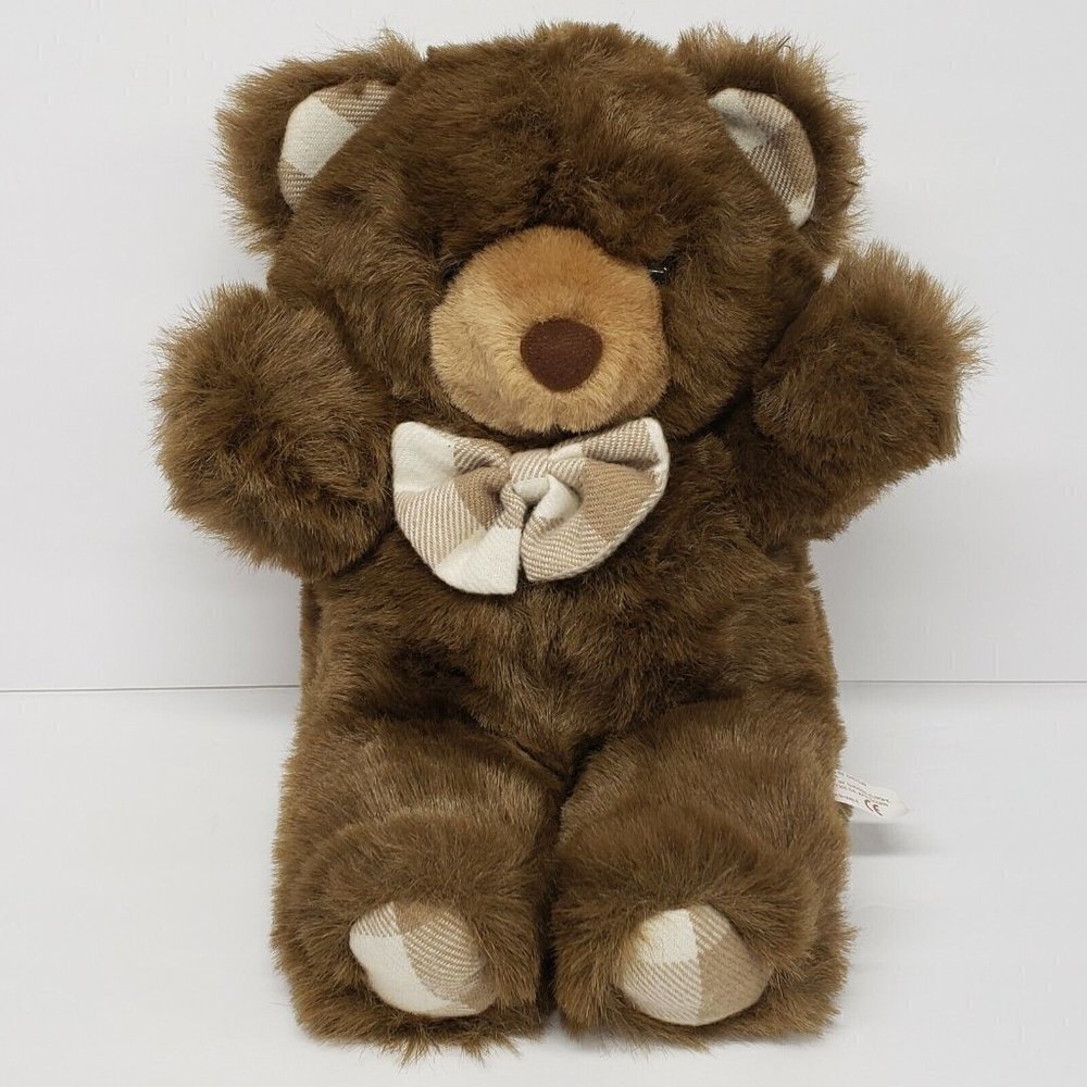 Chosun 14" Brown Tan Teddy Bear Plaid Bow Tie Ears Feet Vintage Korea Plush